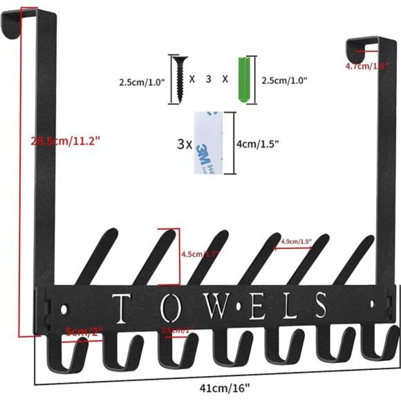 Towel Holder Over The Door Hooks Door Mount Towel Rack Organizer Metal Towel - Picture 6 of 7